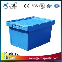 Stackable and nested plastic crate with hinged lid plastic moving box